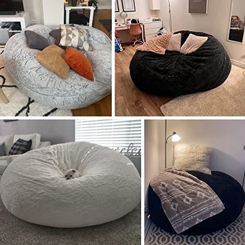 YudouTech Bean Bag Chair Cover(Cover Only,No Filler),Big Round Soft Fluffy PV Velvet Washable Bean Bag Lazy Sofa Bed Cover for Adults,Living Room Bedroom Furniture Outside Cover,6ft Dark Grey.