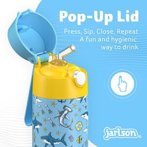 JARLSON kids water bottle with straw - CHARLI - insulated stainless steel water bottle - thermos - girls/boys (Shark 'Mosaic', 18 oz)