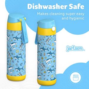 JARLSON kids water bottle with straw - CHARLI - insulated stainless steel water bottle - thermos - girls/boys (Shark 'Mosaic', 18 oz)