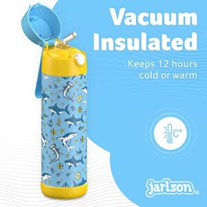 JARLSON kids water bottle with straw - CHARLI - insulated stainless steel water bottle - thermos - girls/boys (Shark 'Mosaic', 18 oz)