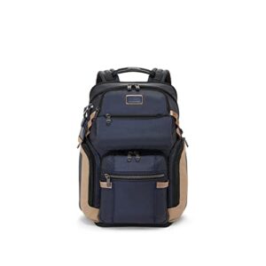tumi alpha bravo nomadic backpack - laptop & tablet storage - nylon backpack with leather accents - midnight navy/khaki