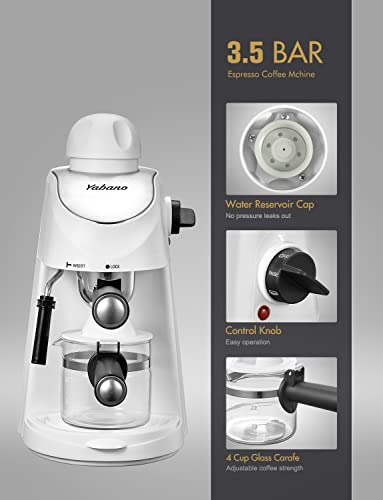 Yabano Espresso Machine, 3.5Bar Espresso Coffee Maker, Espresso and Cappuccino Machine with Milk Frother, Espresso Maker with Steamer (White)