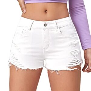 Verdusa Women's Ripped Distressed Skinny Denim Shorts White XS