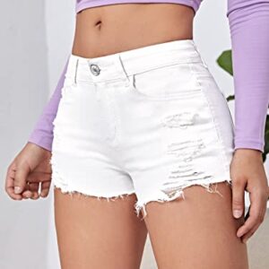 Verdusa Women's Ripped Distressed Skinny Denim Shorts White XS