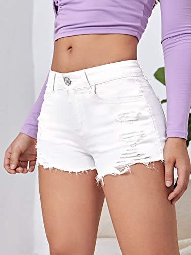 Verdusa Women's Ripped Distressed Skinny Denim Shorts White XS