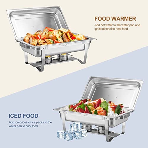 Perossia 5 Pans Chafing Dish Buffet Set Stainless Steel 8QT with Full Size and 4 1/2 Size Pans Portable Serve Food Warmer for Catering Parties Wedding Graduation Commercial Events, 3 Packs Silver