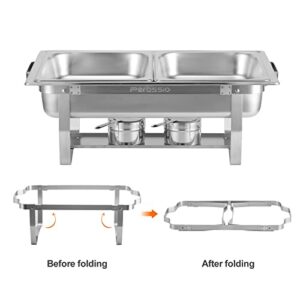 Perossia 5 Pans Chafing Dish Buffet Set Stainless Steel 8QT with Full Size and 4 1/2 Size Pans Portable Serve Food Warmer for Catering Parties Wedding Graduation Commercial Events, 3 Packs Silver