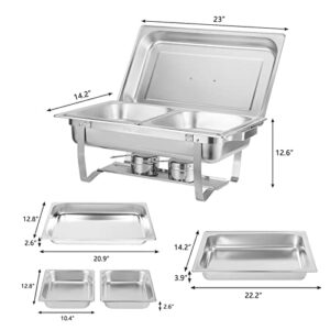 Perossia 5 Pans Chafing Dish Buffet Set Stainless Steel 8QT with Full Size and 4 1/2 Size Pans Portable Serve Food Warmer for Catering Parties Wedding Graduation Commercial Events, 3 Packs Silver