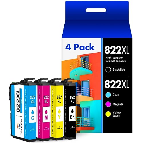 TOKYOINK Remanufactured 822XL Ink Cartridges [Newest Aug.Version] Replacement for Epson 822xl T822XL Combo Pack High Yield Use for Workforce Pro WF-3820 WF-4830 WF-4820 WF-4833 WF-4834 printer - 4pack