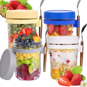 eouobomo overnight oats containers w. lids and spoons,overnight oats mason jars w.airtight lids for milk,oatmeal glass mason jars w. measurement marks for cereal on the go containers,12oz,set of 4