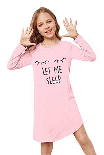 SrffbreMeOly Big Girls Cute Nightgown Long Sleeve Cotton Nightdress Loose Sleepwear Teens Size 10-18Years