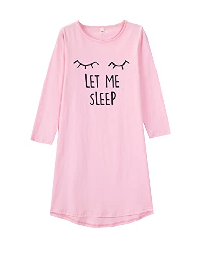 SrffbreMeOly Big Girls Cute Nightgown Long Sleeve Cotton Nightdress Loose Sleepwear Teens Size 10-18Years