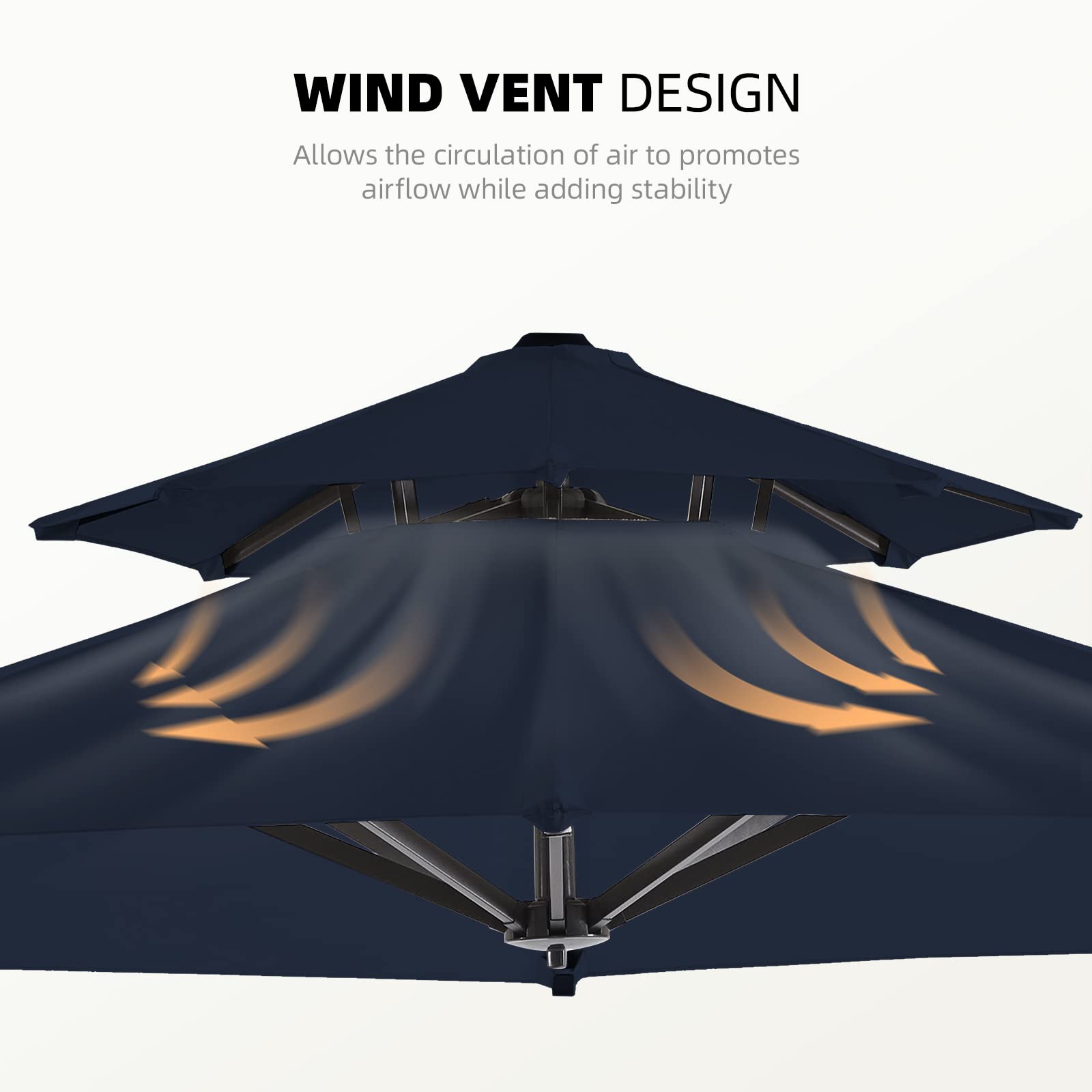 wikiwiki 11ft Double Top Round Patio Umbrella Outdoor Cantilever Umbrella w/36 Month Fade Resistance Recycled Fabric, 6-Level 360°Rotation Aluminum Pole for Deck Pool Garden, Navy