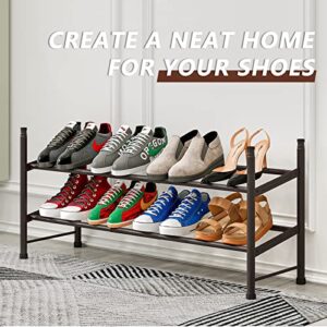 YIZAIJIA Shoe Rack Organizer 2 Tier Metal Expandable Storage Adjustable Shoe Shelf Free Standing Shoe Rack for Entryway Closet Doorway,Bronze