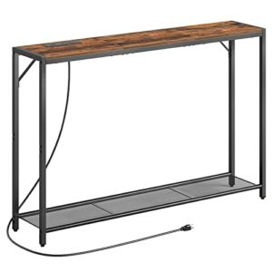 mahancris sofa table with power outlet, 43.7" console table with usb ports, behind couch table, entryway table for living room, hallway, foyer, metal frame, adjustable feet, rustic brown cthr11e01z1