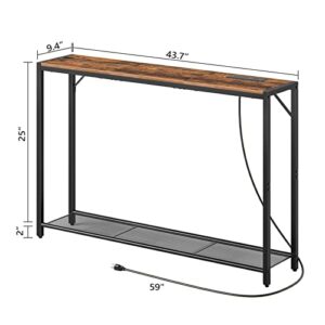 MAHANCRIS Sofa Table with Power Outlet, 43.7" Console Table with USB Ports, Behind Couch Table, Entryway Table for Living Room, Hallway, Foyer, Metal Frame, Adjustable Feet, Rustic Brown CTHR11E01Z1