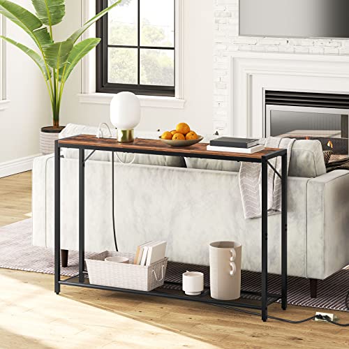 MAHANCRIS Sofa Table with Power Outlet, 43.7" Console Table with USB Ports, Behind Couch Table, Entryway Table for Living Room, Hallway, Foyer, Metal Frame, Adjustable Feet, Rustic Brown CTHR11E01Z1