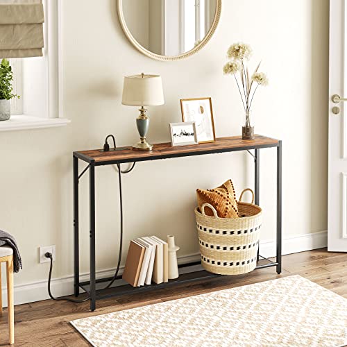 MAHANCRIS Sofa Table with Power Outlet, 43.7" Console Table with USB Ports, Behind Couch Table, Entryway Table for Living Room, Hallway, Foyer, Metal Frame, Adjustable Feet, Rustic Brown CTHR11E01Z1