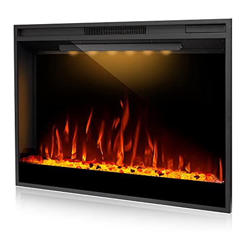 Masarflame 36 Inches Electric Fireplace, Ultra-Narrow Bezel Recessed Electric Fireplace Insert, Fireplace Heater with Adjustable Top Light, Timer, Thermostat, Remote Control, 750W/1500W