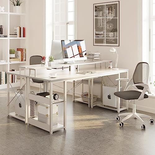 ODK 63 inch Computer Desk with Monitor Shelf and Storage Shelves, Gaming Desk, Study Table with CPU Stand & Reversible Shelves, White
