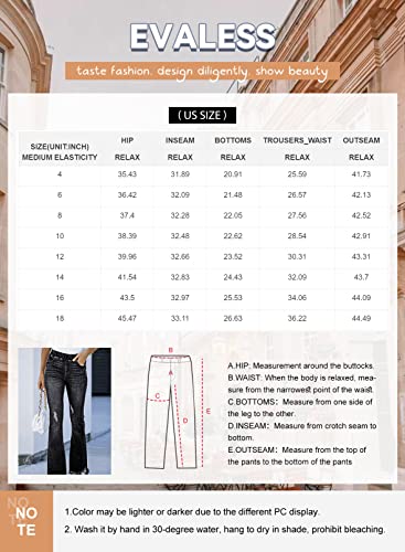 EVALESS Womens Bell Bottom Jeans Trendy Elastic High Waisted Stretchy Boyfriend Ripped Flare Jeans Distressed Slim Fit Raw Hem Denim Pants for Women Blue US Size 8