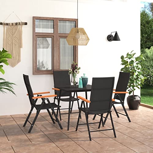 YUHI-HQYD 5 Piece Patio Dining Set,Patio Decor,Friends Gathering Set,Chair's Backrest Reclines in 7 Positions,Assembly Required,Used for Patio, Garden, Lawn,Poolside, Camping, Black and Brown