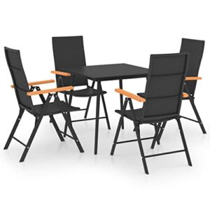 YUHI-HQYD 5 Piece Patio Dining Set,Patio Decor,Friends Gathering Set,Chair's Backrest Reclines in 7 Positions,Assembly Required,Used for Patio, Garden, Lawn,Poolside, Camping, Black and Brown
