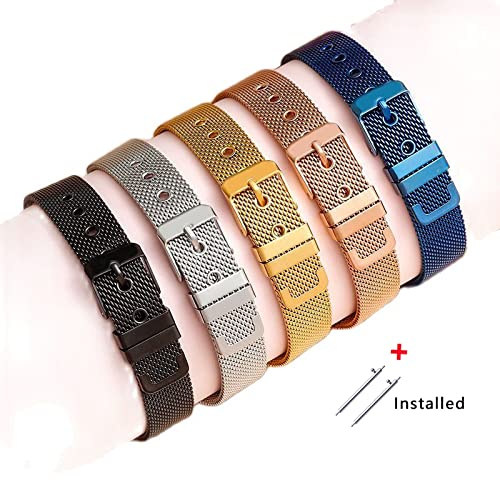 milanese Quick Release Watch Band Stainless Steel Mesh Watch Strap Watchband Replacement Bracelet Pin Buckle Design for Smart Watches 10 12 14 16 18 20 22mm ( Color : Gold , Size : 10MM )