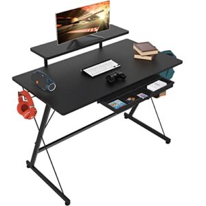 SHW 40 Inches Vista Desk with Monitor Riser, Drawer and Hooks