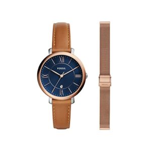 fossil women's jacqueline quartz stainless steel and leather watch + stainless steel interchangeable watch band strap