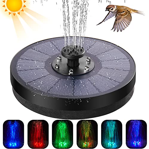 𝗦𝗼𝗹𝗮𝗿 𝗙𝗼𝘂𝗻𝘁𝗮𝗶𝗻 𝗣𝘂𝗺𝗽 𝗕𝗶𝗿𝗱 𝗕𝗮𝘁𝗵 - 3W Bird Bath Fountains Solar Power Water Fountain Pump with Color LED Light, 7 Nozzles & 4 Fixers for Garden Birdbath Pond Outdoor Pool