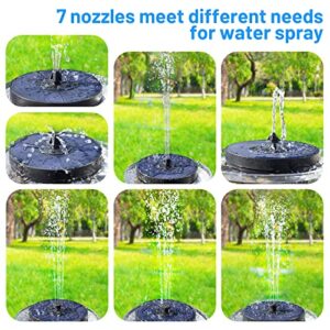 𝗦𝗼𝗹𝗮𝗿 𝗙𝗼𝘂𝗻𝘁𝗮𝗶𝗻 𝗣𝘂𝗺𝗽 𝗕𝗶𝗿𝗱 𝗕𝗮𝘁𝗵 - 3W Bird Bath Fountains Solar Power Water Fountain Pump with Color LED Light, 7 Nozzles & 4 Fixers for Garden Birdbath Pond Outdoor Pool