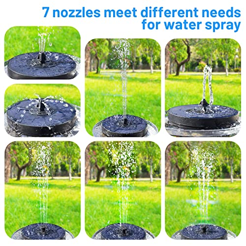 𝗦𝗼𝗹𝗮𝗿 𝗙𝗼𝘂𝗻𝘁𝗮𝗶𝗻 𝗣𝘂𝗺𝗽 𝗕𝗶𝗿𝗱 𝗕𝗮𝘁𝗵 - 3W Bird Bath Fountains Solar Power Water Fountain Pump with Color LED Light, 7 Nozzles & 4 Fixers for Garden Birdbath Pond Outdoor Pool