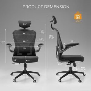 SICHY AGE Ergonomic Chair with Headrest Big and Tall Office Chair Computer Chair Desk Chair Adjustable Headrest Lumbar Support 450 lbs Heavy Duty Office Chair with Metal Base Black