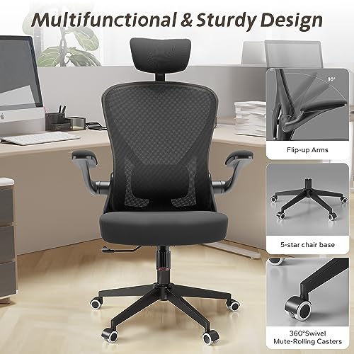 SICHY AGE Ergonomic Chair with Headrest Big and Tall Office Chair Computer Chair Desk Chair Adjustable Headrest Lumbar Support 450 lbs Heavy Duty Office Chair with Metal Base Black