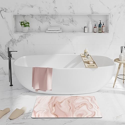 DEXI Bath Mat Rugs Bathroom Floor Mat Super Absorbent Ultra Thin Low Profile Non Slip Quick Dry Washable Carpet for Sink Shower Toilet, 17"x32" Coral Pink