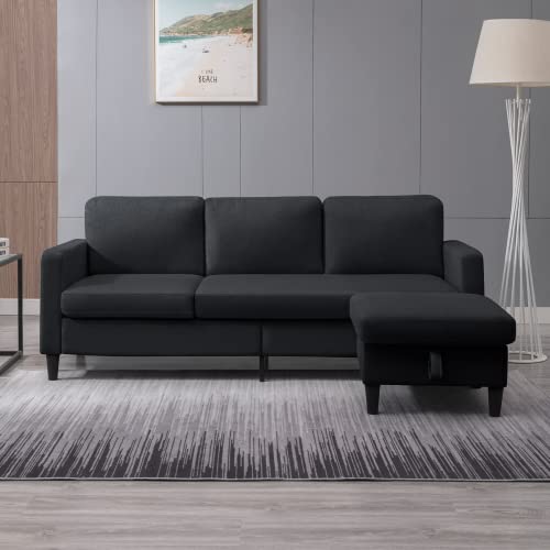 Mixoy 78'' Convertible Sectional Sofa with Storage Ottoman, Small Linen Fabric Sofa with Movable Ottoman, Modern Free Combination L Shaped Couch (Dark Grey)