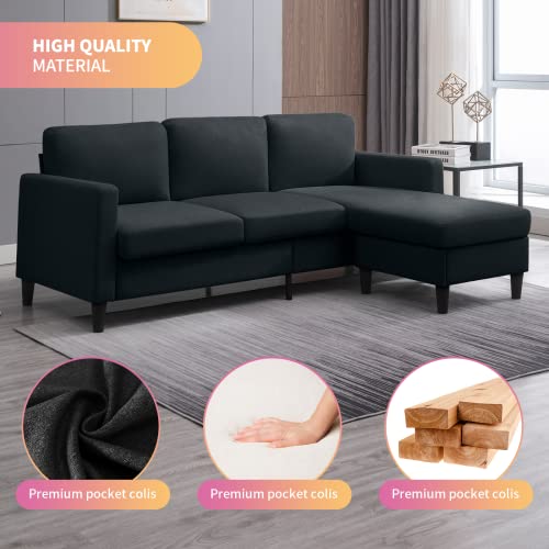 Mixoy 78'' Convertible Sectional Sofa with Storage Ottoman, Small Linen Fabric Sofa with Movable Ottoman, Modern Free Combination L Shaped Couch (Dark Grey)