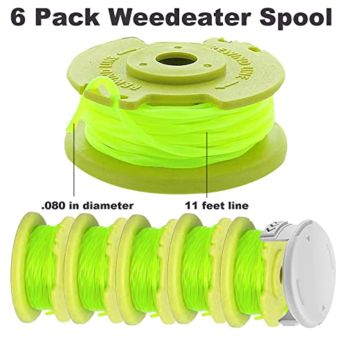 Weed Wacker String Spool Replacement Compatible with Ryobi One Plus+ AC80RL3 18V, 24V, and 40V Cordless Trimmers, 6 Pack String Trimmer Line .080 Inch Weed Eater String Twisted Line