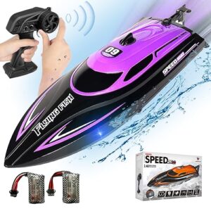 ranfly rc boat with 2 rechargeable battery, 20+ mph fast remote control boat for pools and lakes, 2.4g rc boats pool toys for adults and kid