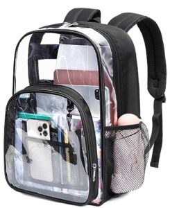 bluefairy clear backpack for school heavy duty stadium approved 17" large pvc transparent see through bag bookbag with reinforced bottom & round for girls boys for college work security travel mochila clara