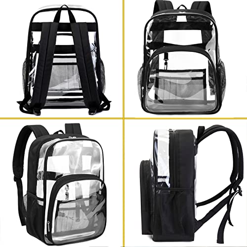 BLUEFAIRY Clear Backpack for School Heavy Duty Stadium Approved 17" Large PVC Transparent See Through Bag Bookbag with Reinforced Bottom & Round for Girls Boys for College Work Security Travel Mochila Clara