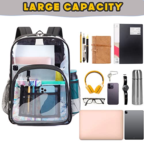 BLUEFAIRY Clear Backpack for School Heavy Duty Stadium Approved 17" Large PVC Transparent See Through Bag Bookbag with Reinforced Bottom & Round for Girls Boys for College Work Security Travel Mochila Clara