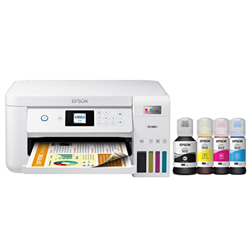 Epson EcoTank ET-2850 Wireless Color All-in-One Cartridge-Free Supertank Inkjet Printer, White - Print Scan Copy - 1.44" LCD Display, 10 ppm, 4800 x 1200 dpi, 2-Sided Printing, Voice-Activated