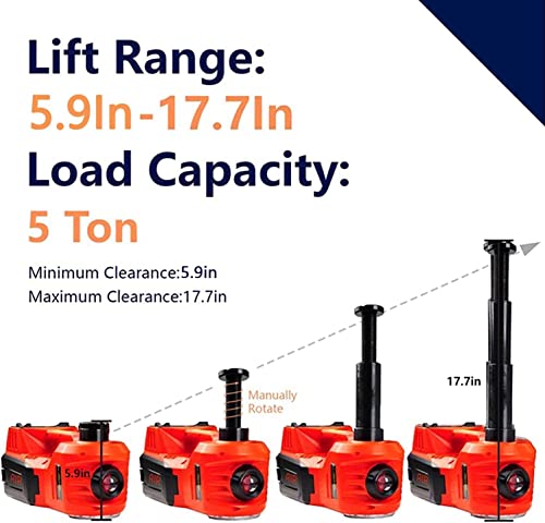 FEANISIFEI Hydraulic Electric Car Jack Kit 5 Ton 12 V with Impact Wrench Power, Built-in Inflator, LED Light, Portable Floor Gata para Set for Vehicle Truck SUV Automatic Lift Change Tire Repair Red