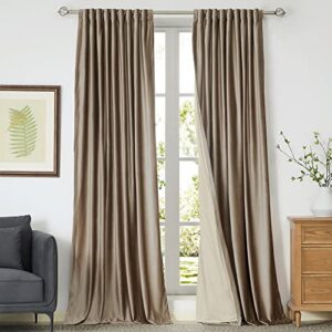 primrose blackout taupe velvet curtains 108 inch long for living room,set of 2 panels liner rod pocket back tab thermal window curtains drapes room darkening heavy decorative curtains for bedroom