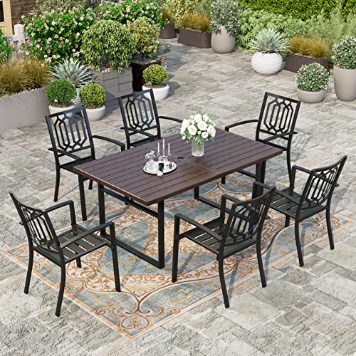 HERA'S HOUSE 7 Pieces Patio Dining Set, Table and Chairs Set for 6 Person, 6 x Metal Chair, 1 x 64 Metal Dining Table for Patio, Lawn, Garden, Porch