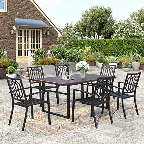 HERA'S HOUSE 7 Pieces Patio Dining Set, Table and Chairs Set for 6 Person, 6 x Metal Chair, 1 x 64 Metal Dining Table for Patio, Lawn, Garden, Porch