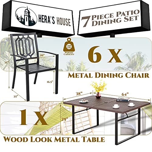 HERA'S HOUSE 7 Pieces Patio Dining Set, Table and Chairs Set for 6 Person, 6 x Metal Chair, 1 x 64 Metal Dining Table for Patio, Lawn, Garden, Porch