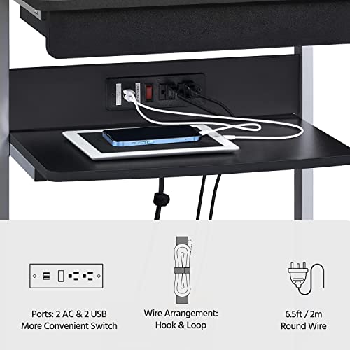 Topeakmart Mobile Laptop Desk Compact Computer Table on Wheels with Power Outlet and USB Ports, Home Office Writing Desk with Charging Station and Printer Shelf Small Desk 22in for Space Saving, Black